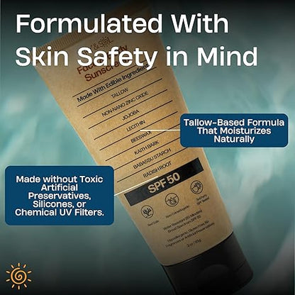 Sky and Sol Mineral Sunscreen SPF 50 | With Grass-Fed Tallow & Zinc Oxide | Non-Greasy Formula for Face & Body | Made Without Reef-Harming UV Filters