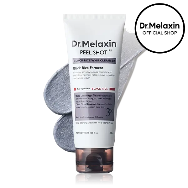 Peel Shot Black Rice Mochi Whip Cleanser 100ml formulated for blackheads, clogged pores, excess sebum, and dull skin