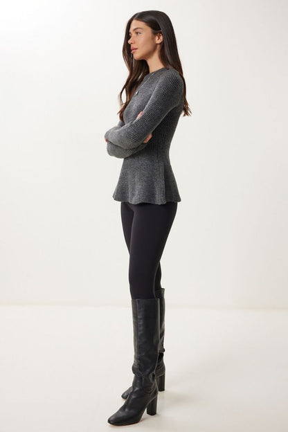 Charcoal Ruffle-Hem Knit Top